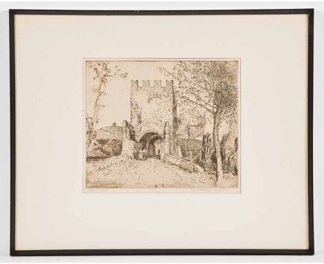 JAMES HAMILTON MACKENZIE (SCOTTISH 1875-1926), 
PONTE NOMENTANO 
etching, signed and titled in pencil
26.5cm x 31cm
Mounted, 
