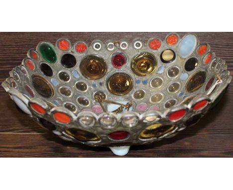 EARLY 20TH CENTURY STAINED GLASS LIGHT SHADE
formed of circular stained glass set with lead, gardooned rim, 32cm across