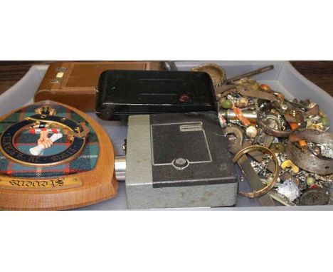 SELECTION OF MIXED COLLECTABLES
including three vintage cameras, costume and silver jewellery, Stevens clan plaque etc.