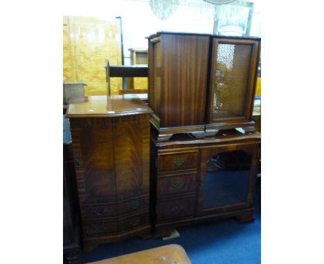 TWO MAHOGANY HI-FI/STEREO CABINETS, and four speaker cabinets (6)