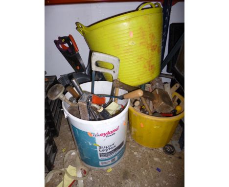 FOUR BUCKETS OF TOOLS, and two mixing buckets
