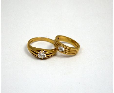 TWO 9CT GOLD RINGS, both with cubic zirconia gemstones, hallmarks for London and Birmingham, ring size I & S