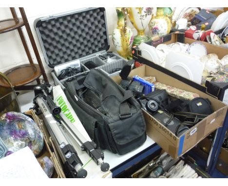 VARIOUS CAMERAS, ACCESSORIES, TRIPOD, etc