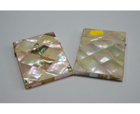 TWO VICTORIAN MOTHER OF PEARL MOUNTED CALLING CARD CASES, one with abalone shell highlights (2)