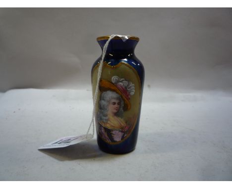 A LIMOGES ENAMEL MINIATURE VASE, with painted portrait signed 'Muret', height approximately 7.5cm