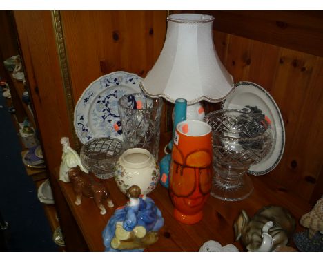 VARIOUS CERAMIC AND GLASS ITEMS, Royal Doulton 'Elyse' HN2429, Poole vase, Aynsley lamp, cut glass etc (12)