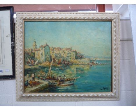 ?, M, BARLI?, Mediterranean Harbour scene, signed lower right, oil on canvas, 49cm x 60cm