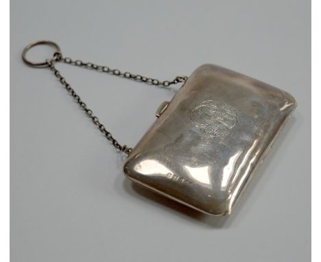 A GEORGE V SILVER COMPACT/SOVEREIGN HOLDER/CARD CASE, monogrammed, Birmingham 1913