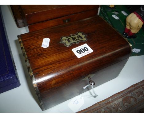 AN INLAID TEA CADDY, (with key) (s.d.)