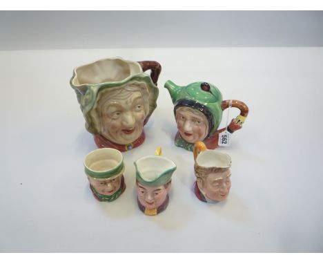 FIVE BESWICK CHARACTER ITEMS, 'Sairey Gamp' teapot No.691 and character jug No.371, 'Pecksnuff' jug No.1117 etc (5)