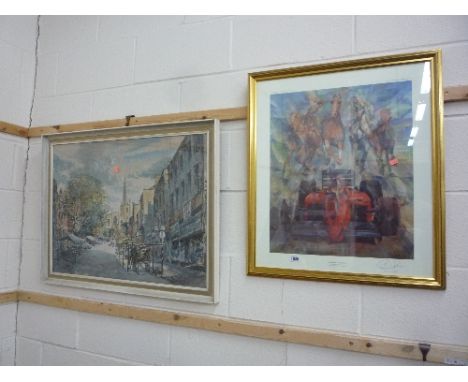 HARLEY SMITH R, pastel, Springtime on The Malverns, signed, watercolour signed RW Dickens, various other pictures and a mirro