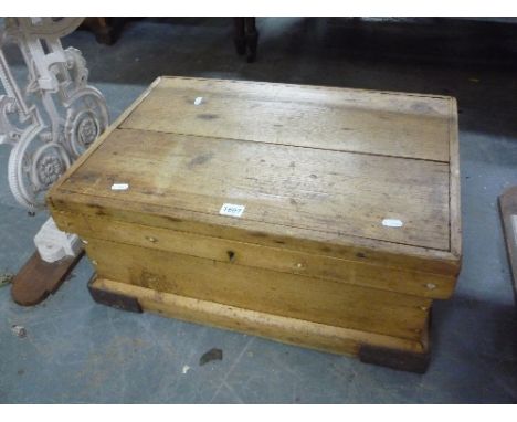 A PINE TOOL CHEST, metal bound with carrying handles (s.d.)