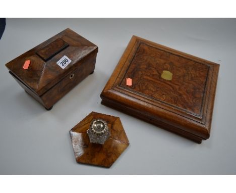 AN EMPTY CUTLERY BOX, inkwell and tea caddy (3)