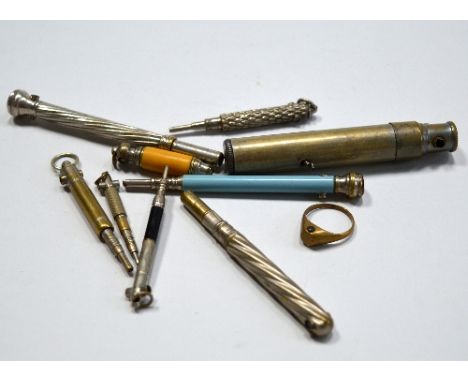 A COLLECTION OF NOVELTY STANHOPES, including propelling pencils, ring and binoculars (11)