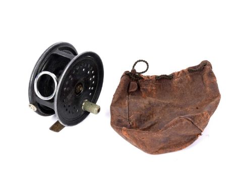 An S. Allcock &amp; Co Ltd, Redditch, ‘The Marvel’ salmon fly reel, 4” wide, in leather case.