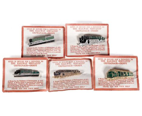 Five The Railway Servants' Orphanage - Derby enamel badges, on paper backing.