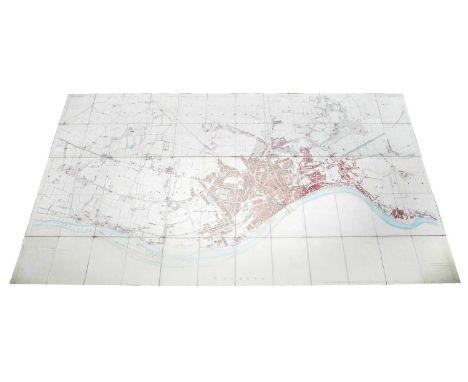 A 19th Century Ordnance Survey Map of Newcastle, 25” to 1 mile scale, plates LXXXVIII.14 - LXXXVIII.16, hand-tinted lithograp