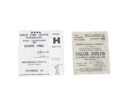A 1966 World Cup match ticket, held at Roker Park, Sunderland for the football game between Italy v Chile, Wednesday 13th Jul