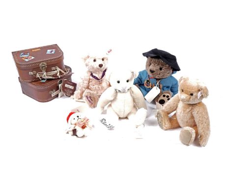 A collection of Steiff teddy bears, comprising: No 662010 2008 Paddington Bear, 27cms high; No 664984 LED of year 2016 Queen 