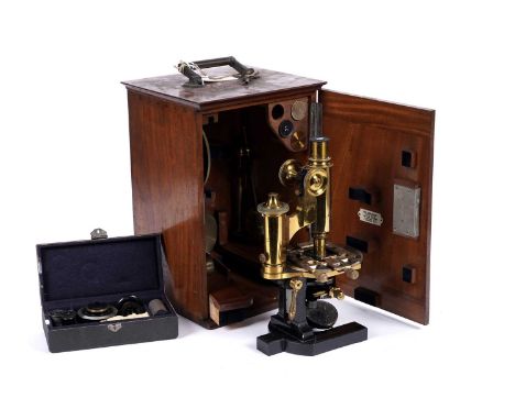 A Carl Zeiss No. 12793 microscope, contained in a Clarkson’s of London mahogany case, various accessories included.