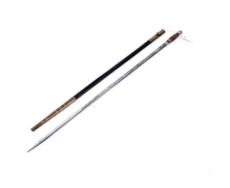 An early 20th Century Masonic presentation sword, the blade with foliate and masonic engraving, with brass hilt and leather a