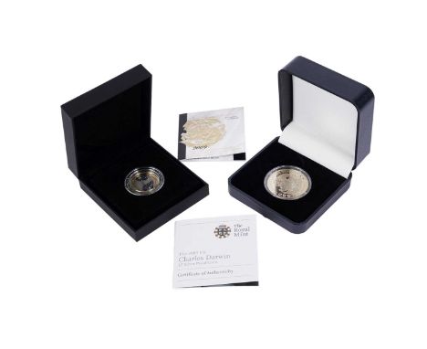 Two gold plated silver proof coins by The London Mint and Royal Mint, comprising: a 2009 St George and the Dragon £5 coin, go