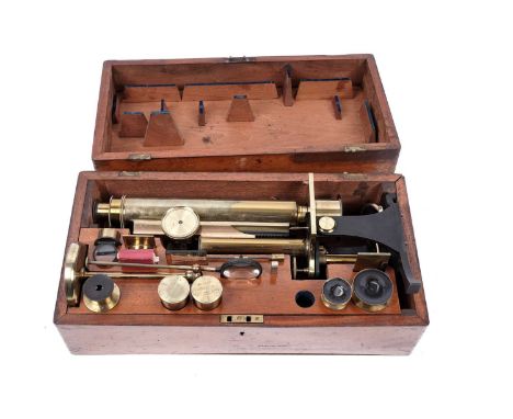 Smith Beck &amp; Beck, London: a brass microscope, engraved 'Smith Beck &amp; Beck 51 Cornhill London 3761', contained in a m