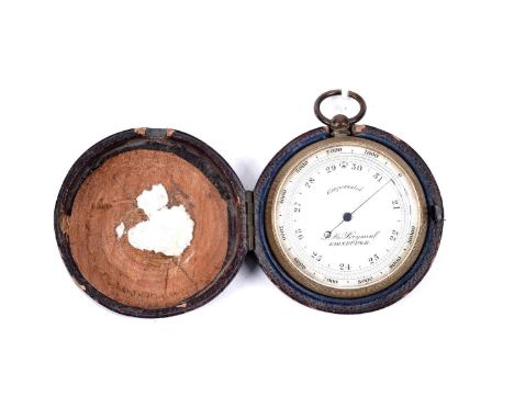 J. M. Bryson, Edinburgh: a Victorian pocket barometer, with silvered dial and 50mm gilt metal case, and fitted leather travel