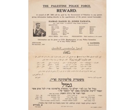 Middle East.- Palestine.- Archive of a Police Constable in Palestine, including: Saunders (A. Inspector-General) Reward poste