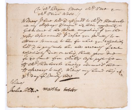 City of London, Gutter Lane.- Order signed by Martha Fletcher to Mr Bryan Stevens Mr Vere &amp; Mr Uriah Webb advising them s
