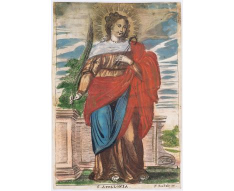 Continental.- Bouttats the Younger (Frederick, Dutch engraver, 1643-76) S. Apollonia, hand-coloured engraved portrait, on vel