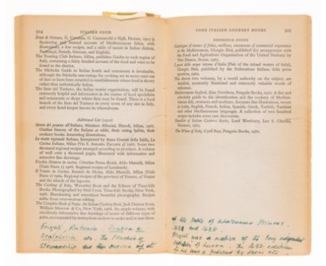 David (Elizabeth) Italian Food, paperback edition, the author's copy with autograph additions, notes, and corrections to text
