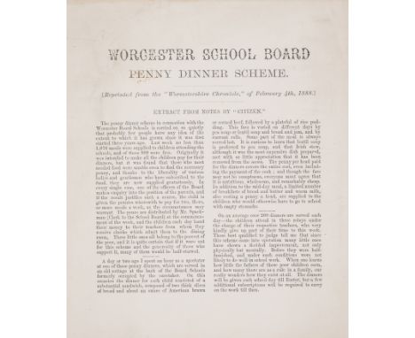 School dinners.- "Citizen". Worcester school board penny dinner scheme, Reprinted from the "Worcestershire Chronicle", of Feb