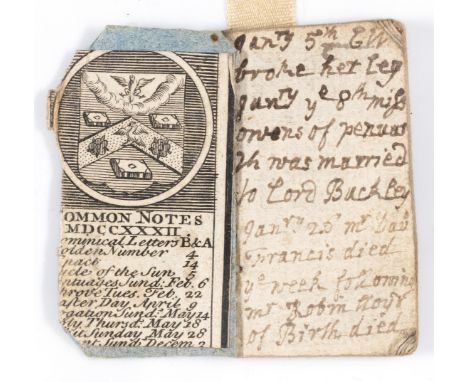 England & Wales.- Miniature almanac.- Common Notes..., engraved title and text, 18pp., manuscript 16pp., original wrappers, c