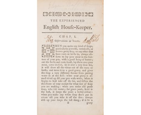 Raffald (Elizabeth) The Experienced English Housekeeper, for the Use and Ease of Ladies, Housekeepers, Cooks, &c... Consistin