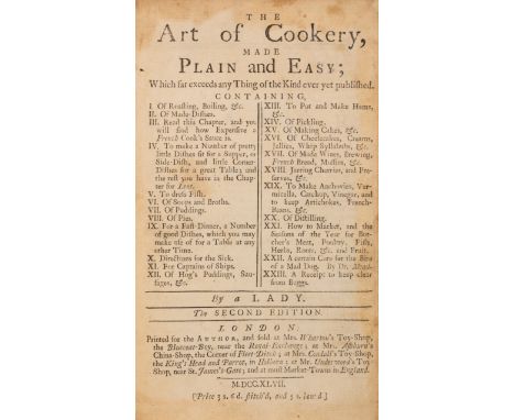 [Glasse (Hannah)] The Art of Cookery, made plain and easy; which far exceeds any thing of the kind ever yet published, second