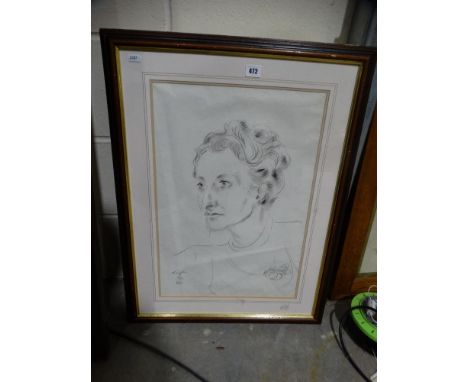     Foujita, A Pencil Portrait Of A Lady, Signed & Dated 1939 Paris, 20" X 14"      