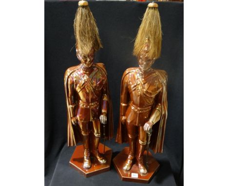     A Pair Of Large Size Stove Enamel Fireside Companion Stands In The Form Of Guardsman 32" Overall Height                  