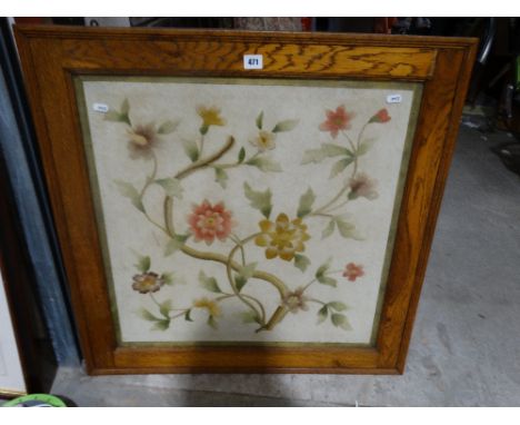     An Oak Framed Early 20thc Woolwork Still Life Panel Of Flowers                  