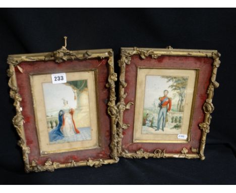     A Pair Of Gilt Framed Coloured Lithograph Prints Of Victoria &amp; Albert           