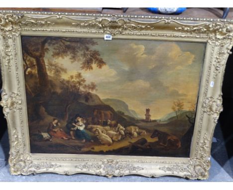 Attributed To Adriaen Van de Velde, (1636 -1672) Oil On Wood Panel, Rural View With Figures, Cattle & Sheep, Label Inverso Re