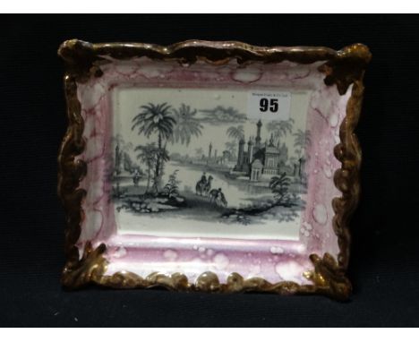     A Dixon Sunderland Pink Lustre Decorated Wall Plaque With Transfer Landscape &amp; Figure Panel, Impressed Mark          