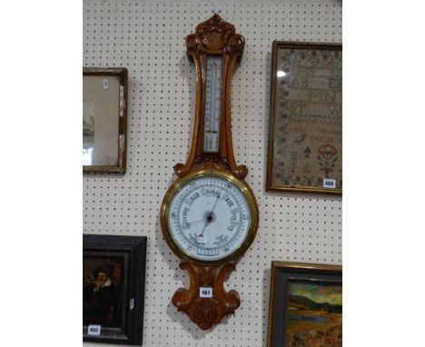     An Edwardian Oak Encased Wall Barometer                                         