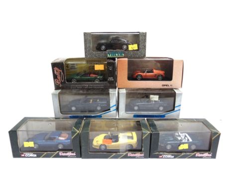 EIGHT 1/43 SCALE DIECAST MODEL VEHICLES  by Detail Cars (3); Minichamps (2); Bang (1); Vitesse (1); and Schuco (1), each mint
