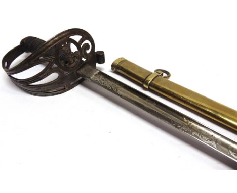 A BRITISH 1827 PATTERN INFANTRY OFFICER'S SWORD  of standard production specification, the 84cm straight spear-point etched b