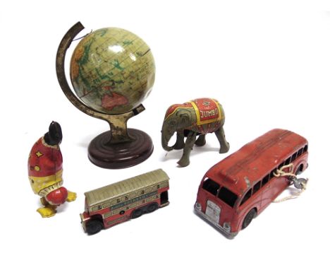 ASSORTED TINPLATE &amp; OTHER TOYS  comprising a Moko tinplate 'Jumbo' the elephant, with a clockwork mechanism (working); a 