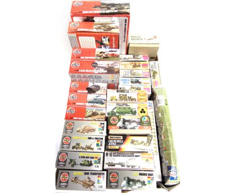 TWENTY-SIX MAINLY 1/72 &amp; 1/76 SCALE UNMADE PLASTIC MODEL MILITARY VEHICLE KITS  by Airfix (14); Matchbox (10); and others