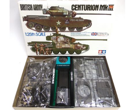 A 1/25 SCALE TAMIYA UNMADE PLASTIC BRITISH ARMY CENTURION MK III TANK KIT   (Item 30614*4500), boxed, the contents still bagg