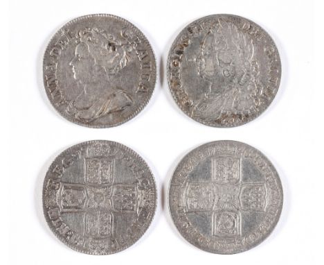 GREAT BRITAIN - ANNE (1702-1714), SHILLING, 1711  angles plain; and George II (1727-1760), shilling, 1745, Lima below bust, (