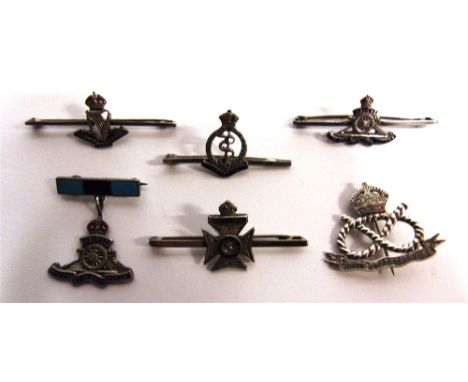 SIX BRITISH GREAT WAR REGIMENTAL SILVER &amp; ENAMEL SWEETHEART BROOCHES  comprising South Staffordshire Regiment, Army Medic